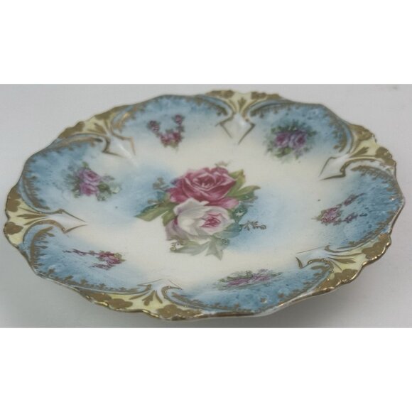 Vintage RS PRUSSIA Red Mark Porcelain 6" Cake Plate Blue Gold Pink ROSES EUC - Picture 4 of 11